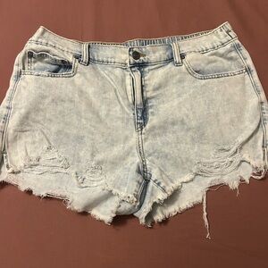 Aerie Light Blue Frayed Denim Shorts